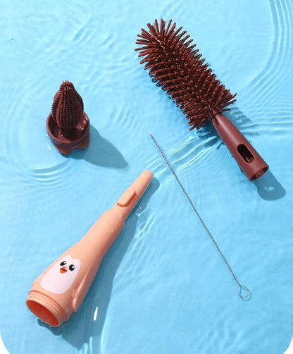 4 in 1 Brown Feeding Bottle Brush Silicone Bristle Brushes Set