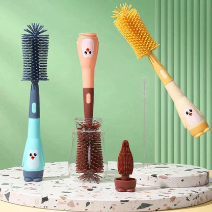 4 in 1 Brown Feeding Bottle Brush Silicone Bristle Brushes Set