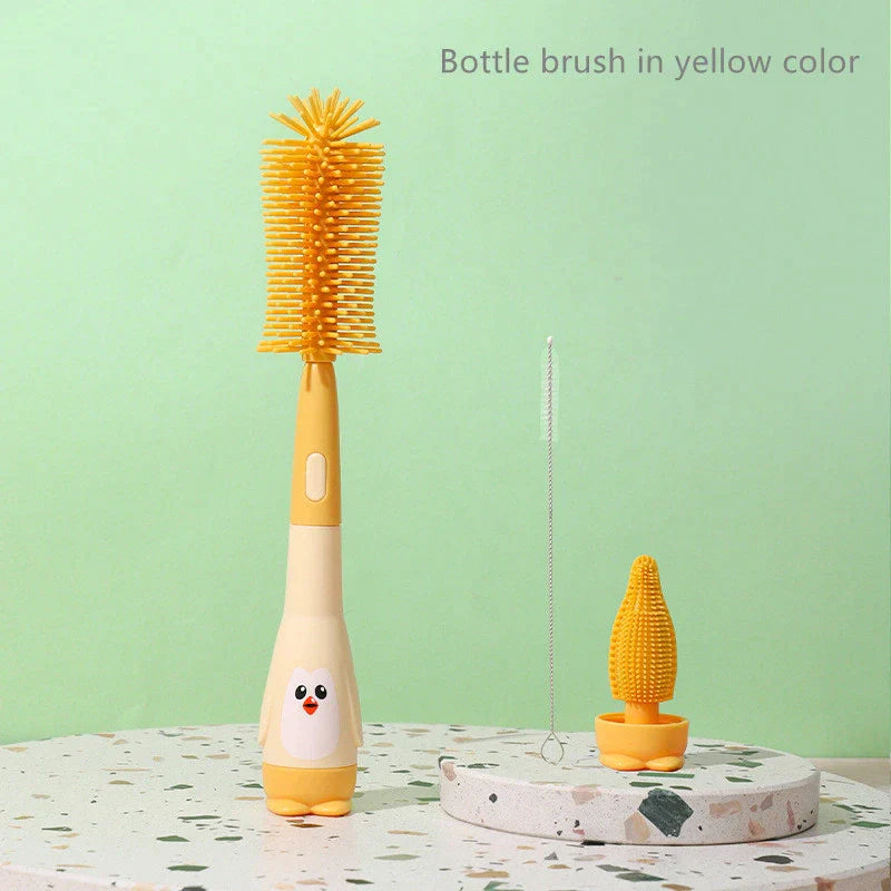 4 in 1 Brown Feeding Bottle Brush Silicone Bristle Brushes Set