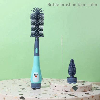 4 in 1 Blue Feeding Bottle Brush Silicone Bristle Brushes Set