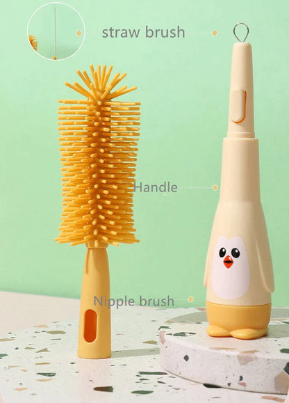 4 in 1 Brown Feeding Bottle Brush Silicone Bristle Brushes Set