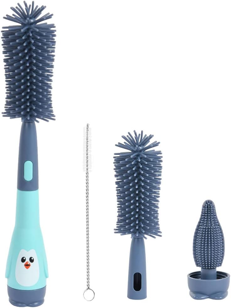 4 in 1 Blue Feeding Bottle Brush Silicone Bristle Brushes Set