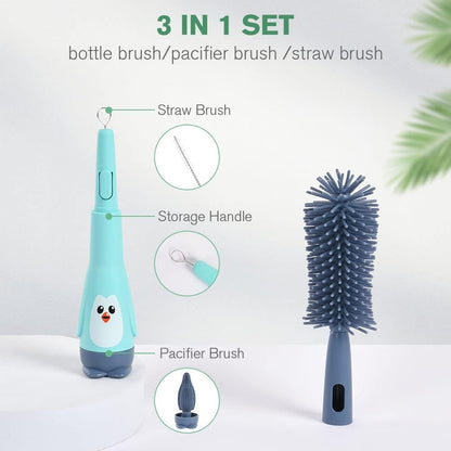 4 in 1 Blue Feeding Bottle Brush Silicone Bristle Brushes Set