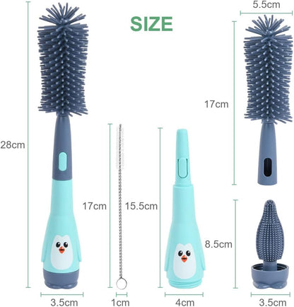 4 in 1 Blue Feeding Bottle Brush Silicone Bristle Brushes Set