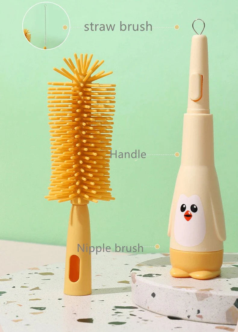 4 in 1 Yellow Feeding Bottle Brush Silicone Bristle Brushes Set #2517